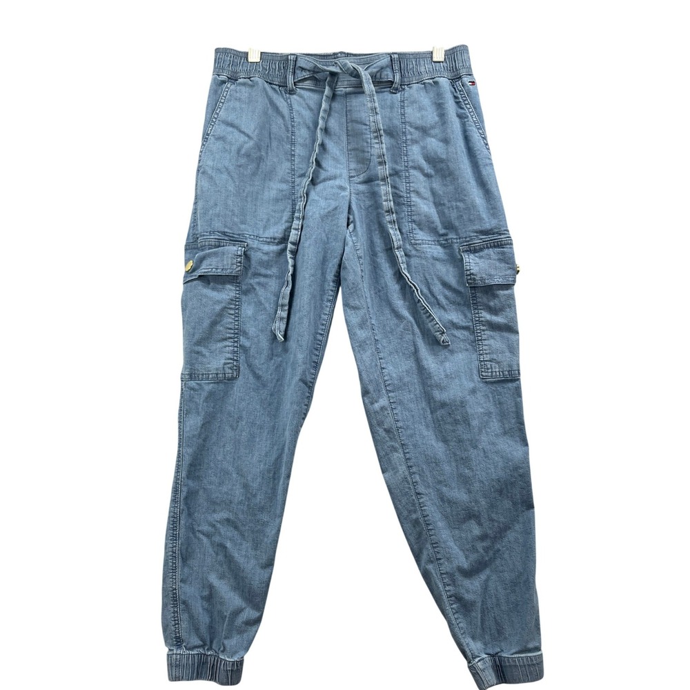 Tommy Hilfiger Cargo Jogger Pants Womens S Light Blue‎ Chambray Utility Casual